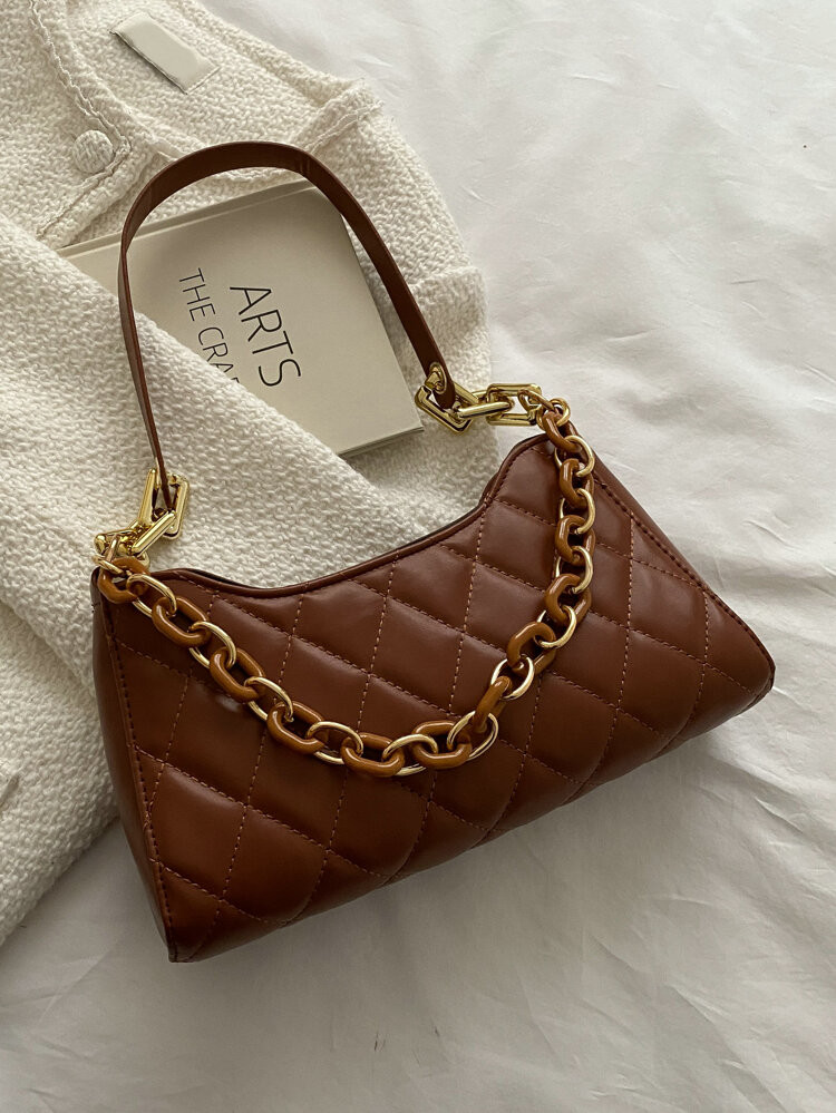 Quilted Chain Decor Baguette Bag | SHEIN