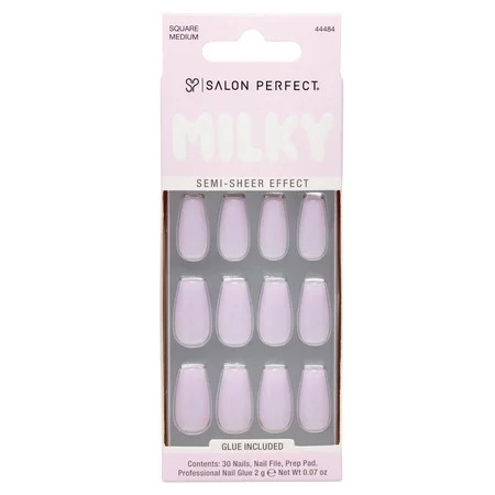 Salon Perfect Artificial Fake Press On Nails, 449 Milky Lavender, Medium Square, File, Glue and Prep Pad Included, 30 Nails | Walmart (US)