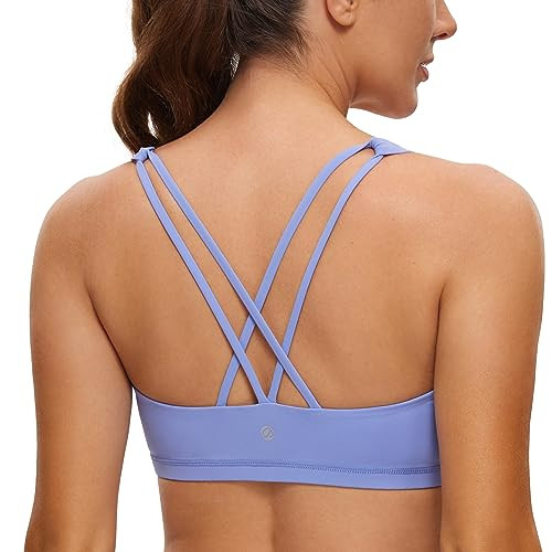CRZ YOGA Women's Low Impact Strappy Sports Bra - Low Cut Wirefree Padded Yoga Bra Criss Cross Back Periwinkle Purple X-Small | Amazon (US)