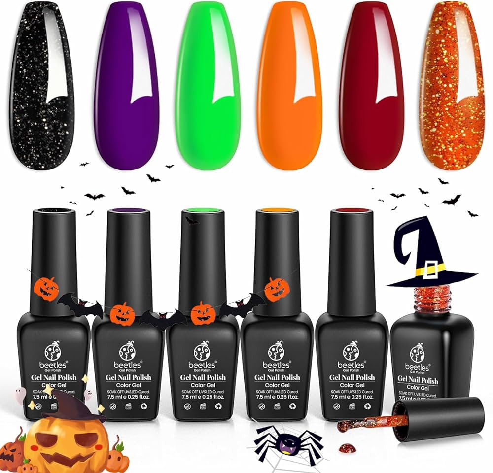 Beetles Gel Nail Polish Set, Hocus Pocus Collection Orange Green Purple Black Glitter Gel Polish ... | Amazon (US)