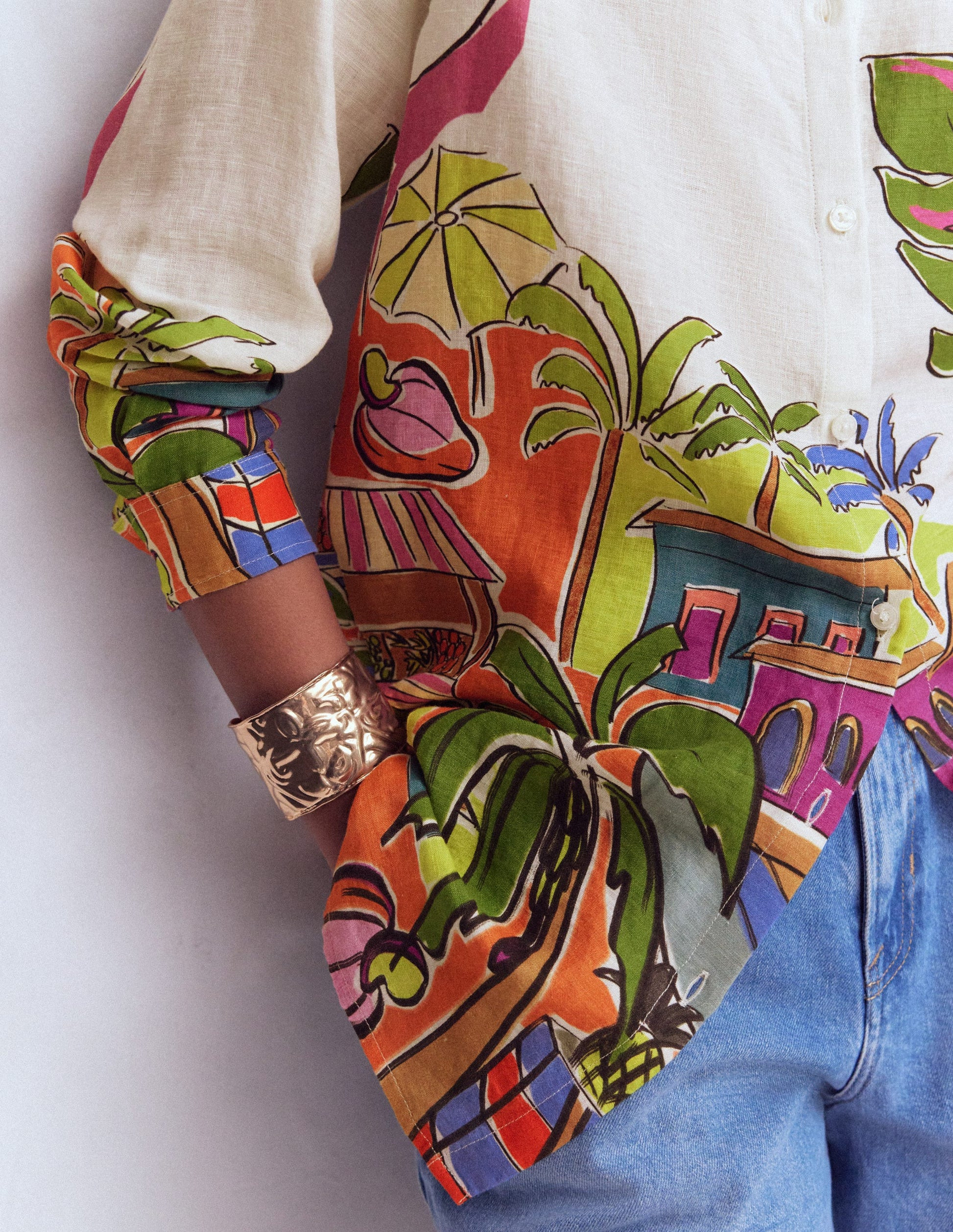 Longline Linen Shirt-Multi, Tropical Village | Boden (US)