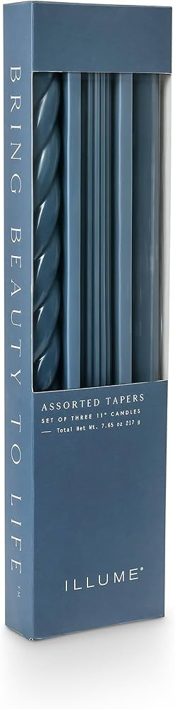 ILLUME Beautifully Done Unscented Assorted Candle Tapers 3-Pack, Navy Blue | Amazon (US)