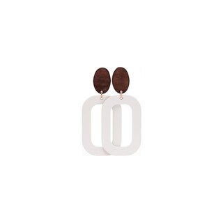 White Bloch Leather Earrings with Wood Post | Nickel and Suede