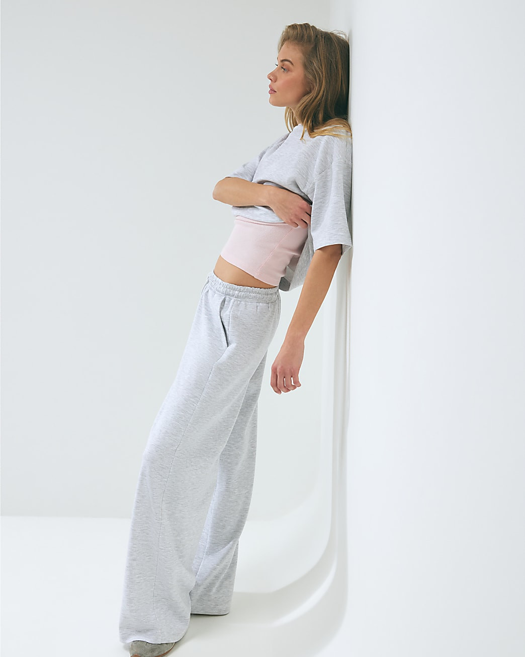 Grey Premium Drawstring Wide Leg Joggers | River Island UK & IE