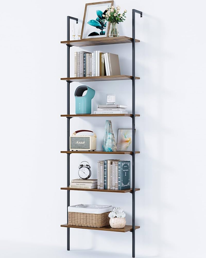 ODK 6-Tier Ladder Shelf, 87 Inches Wall Mounted Ladder Bookshelf with Metal Frame, Open Industria... | Amazon (US)