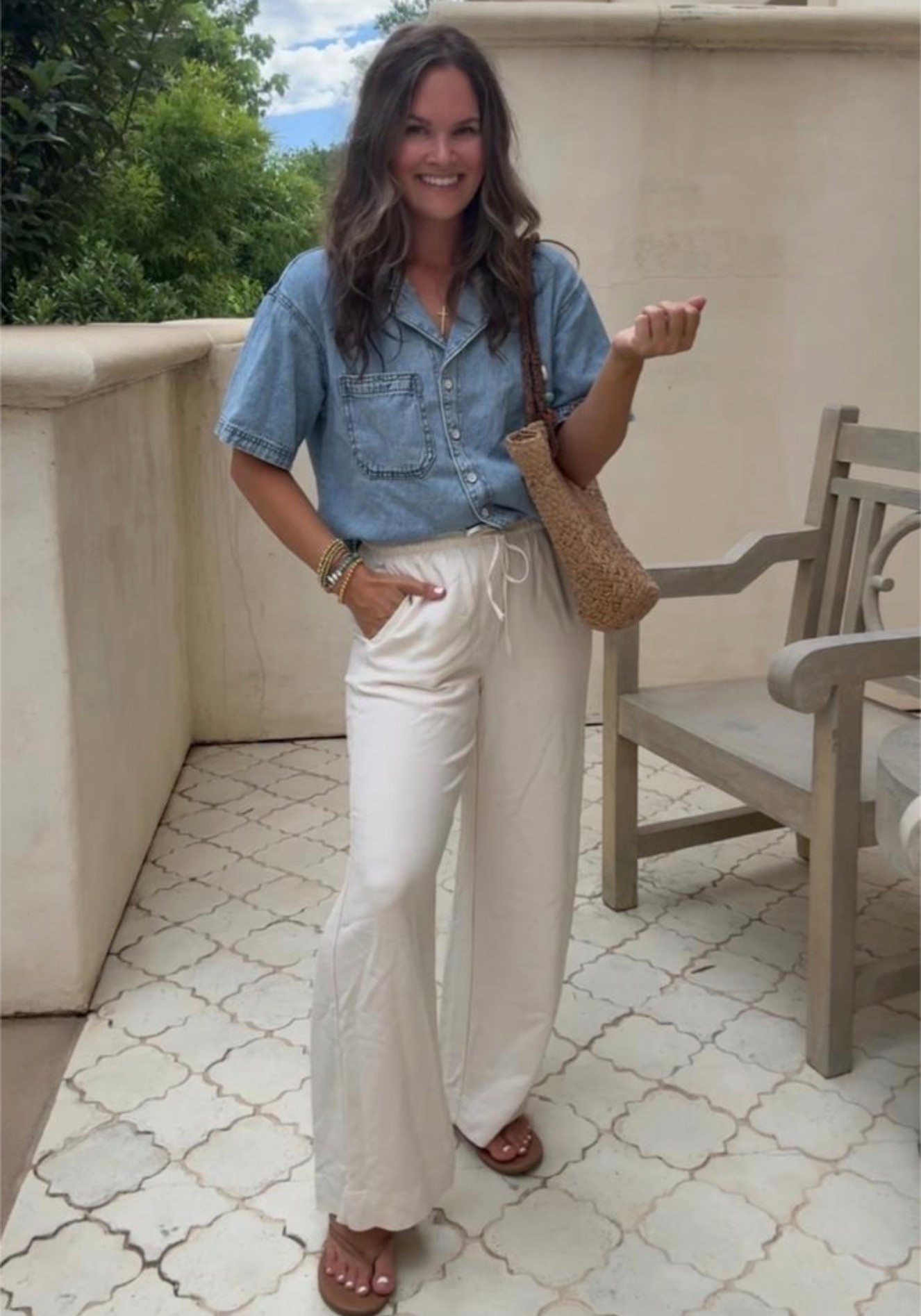 Casual, comfy, and still put together 🤍 This chambray top paired with flowy white pants is one of my favorite everyday summer combos!

#LTKootd #LTKmomlife #LTKdayinmylife