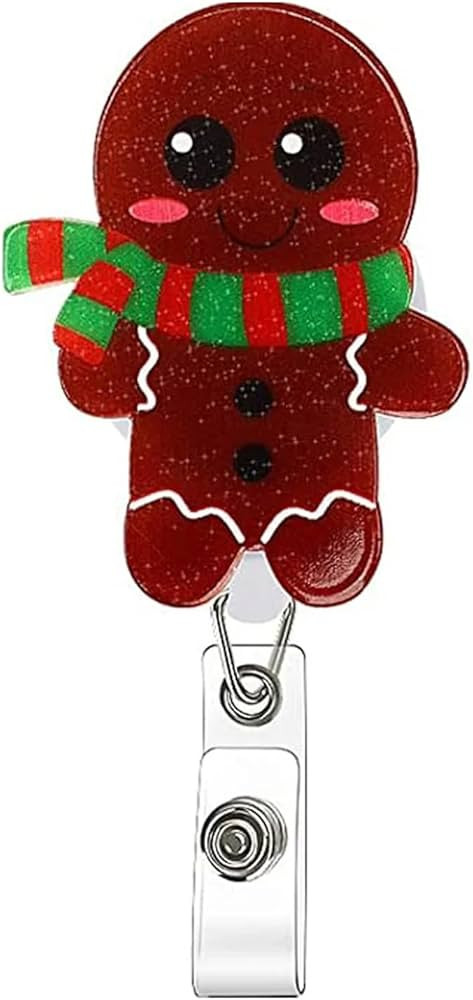 Christmas Badge Reel Retractable Cute Gingerbread Man Shape Acrylic Alligator Clip Christmas Badg... | Amazon (US)