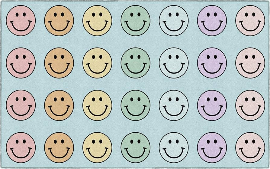 Flagship Carpets Schoolgirl Style Pastel Rainbow Smileys Criss-Cross Applesauce Educational Area ... | Amazon (US)