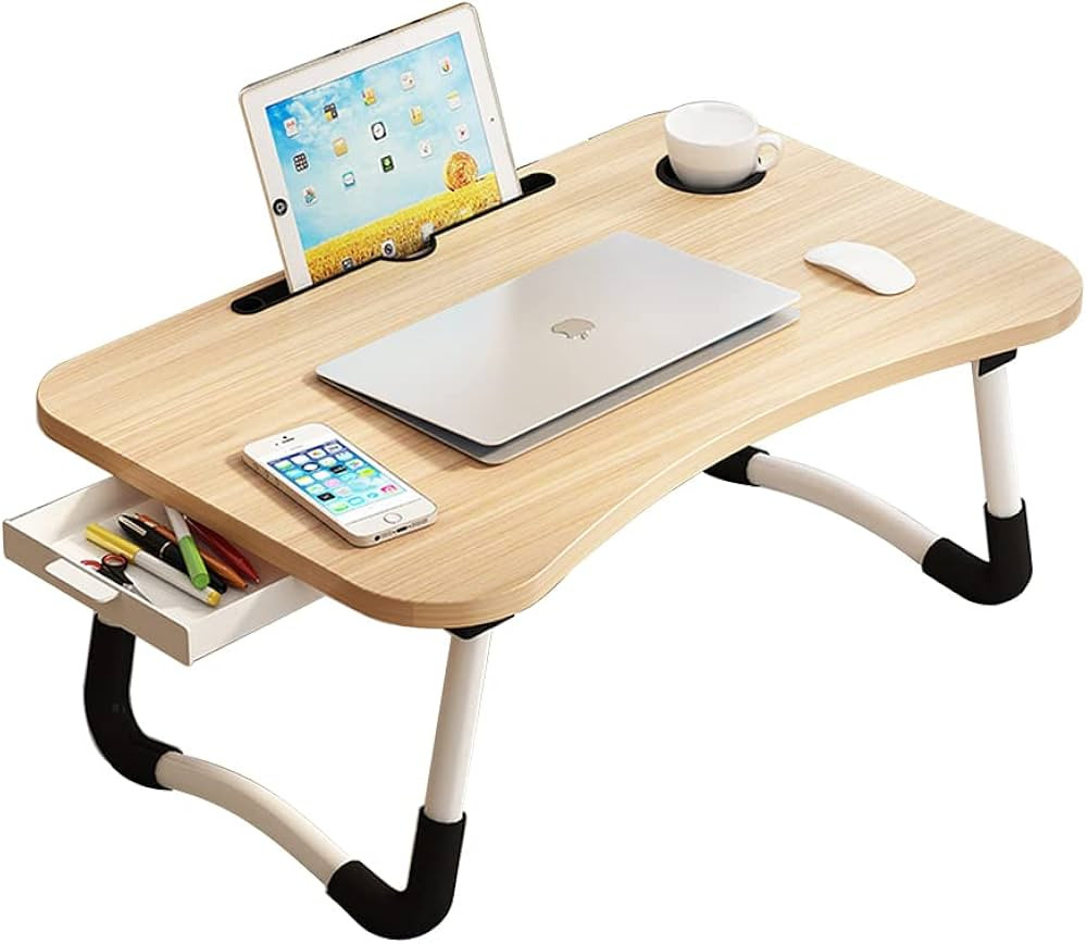 Lap Desk with Storage Drawer, Holders for Cup and Tablet, Laptop Bed Tray Table with Foldable Leg... | Amazon (US)