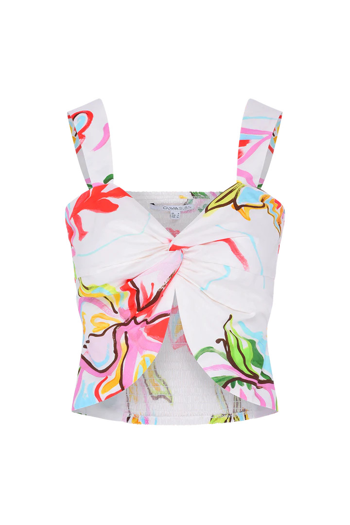 Roisin Painterly Floral Tie Front Crop Top | Olivia Rubin