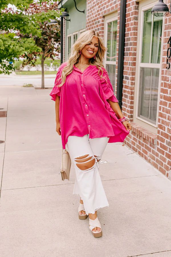 Divine Downtime Button Up in Hot Pink Curves | Impressions Online Boutique