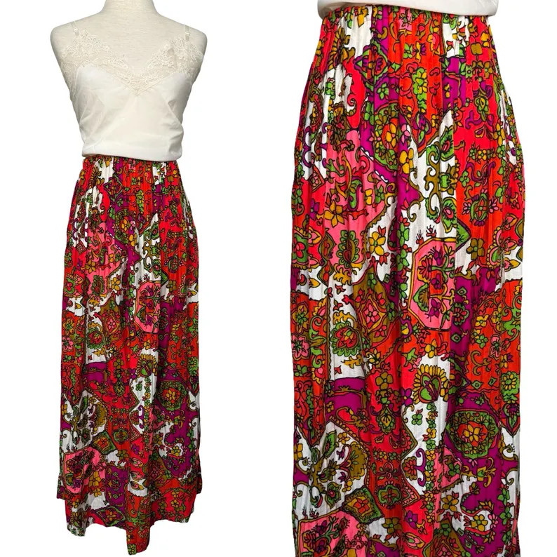 1960s Rhapsody Psychedelic Print Maxi Skirt | Vintage Pleated Skirt | Etsy (Global)
