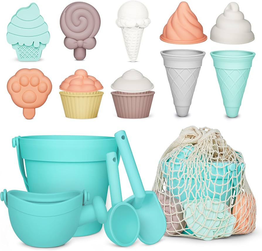 MarcZero 17Pcs Silicone Beach Toys,Modern Baby Beach Toys,Travel Friendly Beach Set,Silicone Buck... | Amazon (US)