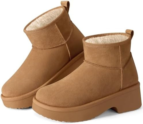 SHIBEVER Winter Ankle Boots Women Platform Suede Snow Booties Warm Fur Anti-Slip Waterproof Comfo... | Amazon (US)