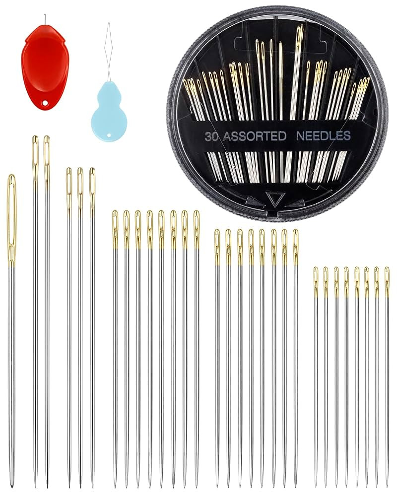 FIVEIZERO 30-Count Premium Hand Sewing Needles, 6 Sizes Embroidery Needles Kit with Threaders for... | Amazon (US)