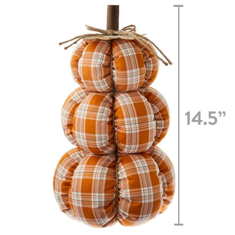 Harvest Orange Plaid Stacked Fabric Pumpkin Indoor Decoration, 14 in, by Way To Celebrate | Walmart (US)