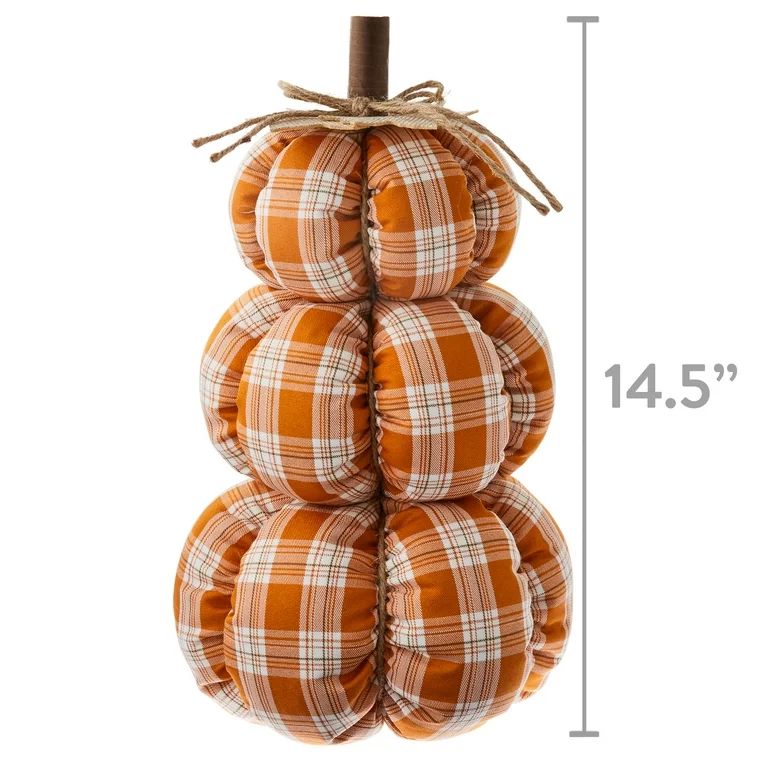 Fall, Harvest Orange Plaid Stacked Fabric Pumpkin Indoor Decoration, 14 in, by Way To Celebrate -... | Walmart (US)