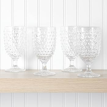 Martha Stewart Chauncey 4-Pack Hobnail Glass Goblets, 14.2 oz – Clear Vintage-Style Drinking Gl... | Amazon (US)
