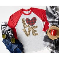 Love Valentine Tee - Leopard Print & Buffalo Plaid Raglan Shirt T-Shirt Cute Valentine's Day Basebal | Etsy (US)