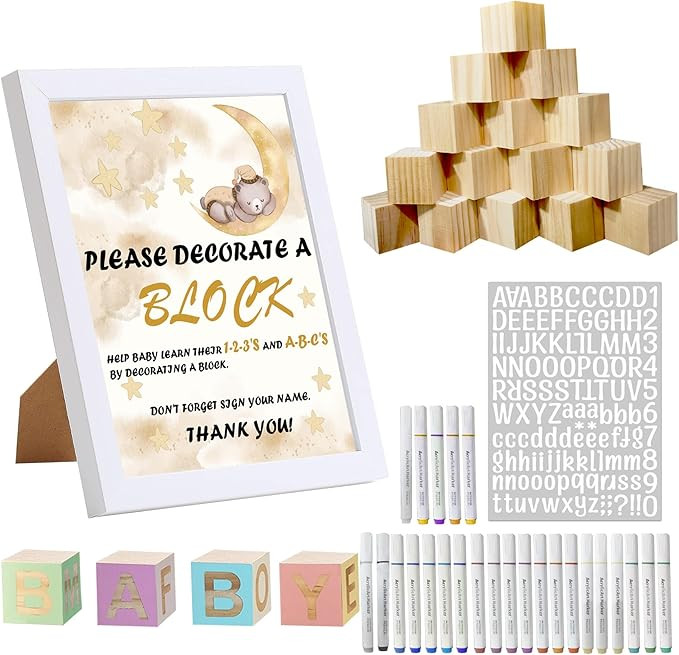 70pcs Wooden Baby Blocks for Baby Shower Game Kit DIY Decorate a Block Sign 45pcs Blank Wooden Bl... | Amazon (US)