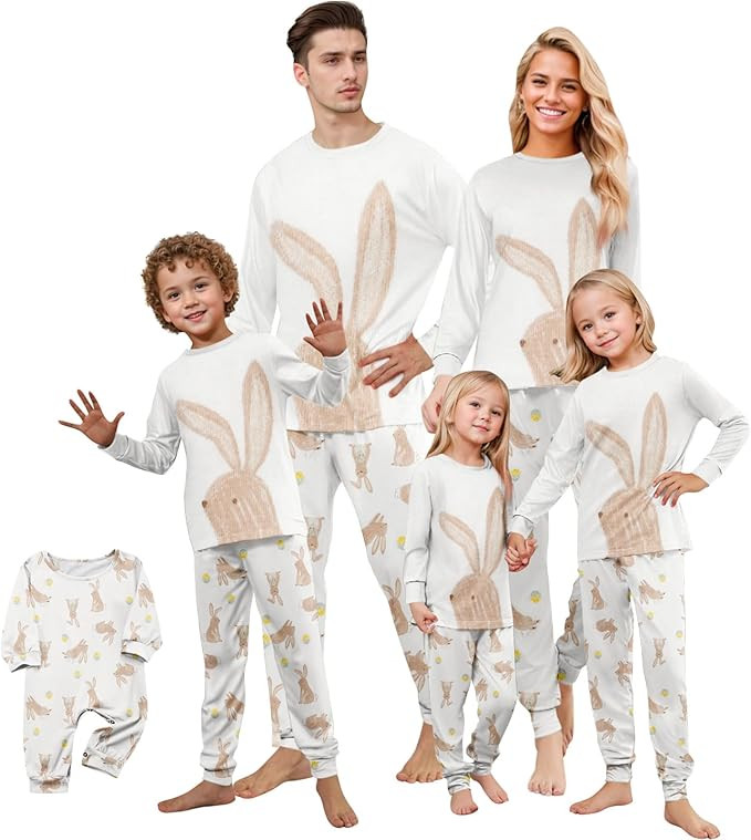 Matching Family Easter Egg Outfits Holiday Cute BunnyGraphic Funny Long Sleeve Top 2 Piece with L... | Amazon (US)