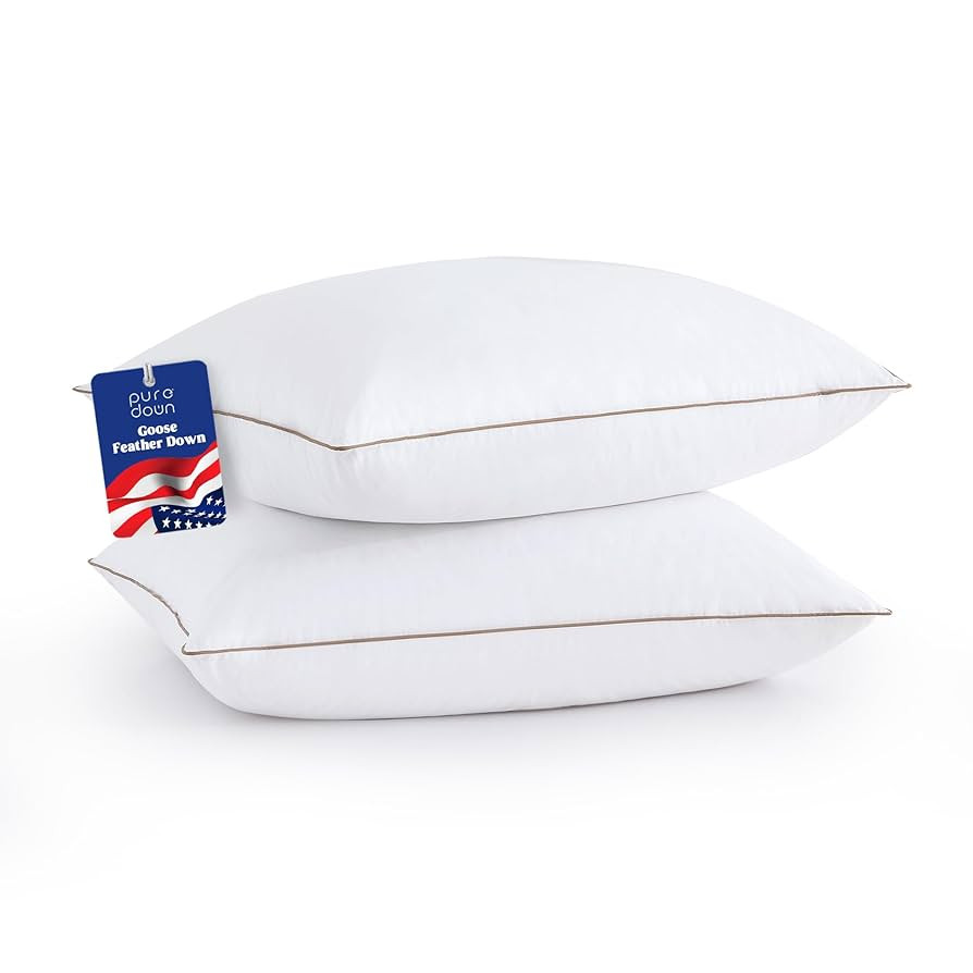 puredown® Made in USA Goose Feather Down Pillow, 100% Cotton Cover, Hotel Pillows King Size Set ... | Amazon (US)
