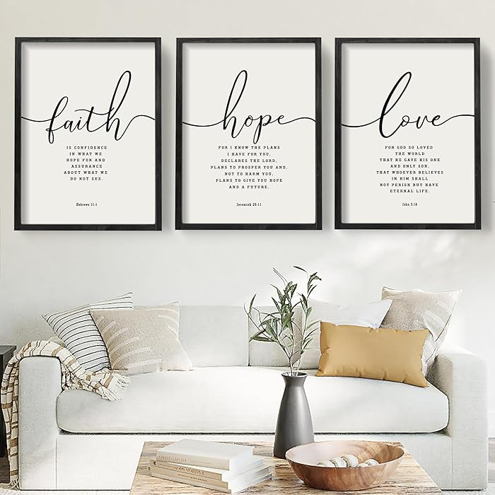 Houmury Set of 3 Framed Farmhouse Bible Verses Wall Decor Sign 11”x14” Christian Faith Script... | Amazon (US)