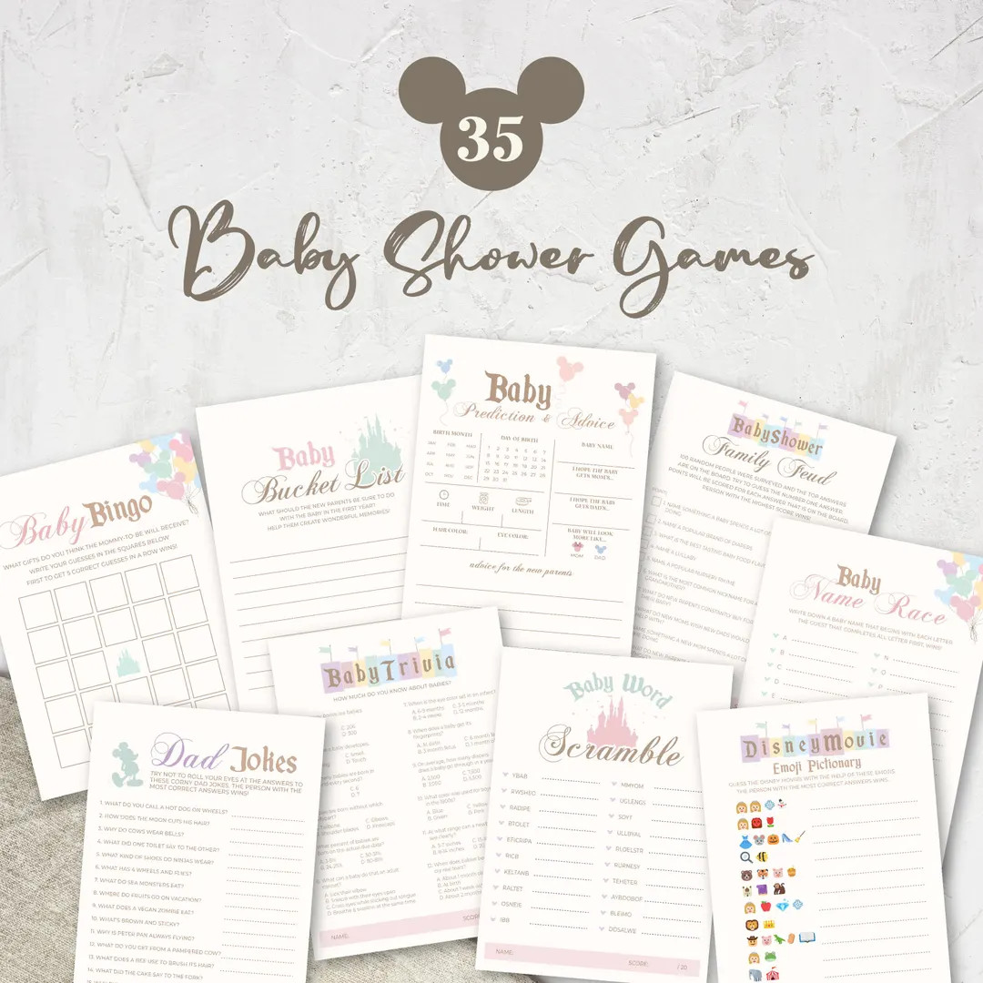 Printable Baby Shower Game Bundle, Disneyland Baby Shower Game Sign, Happiest Baby Shower on Eart... | Etsy (US)