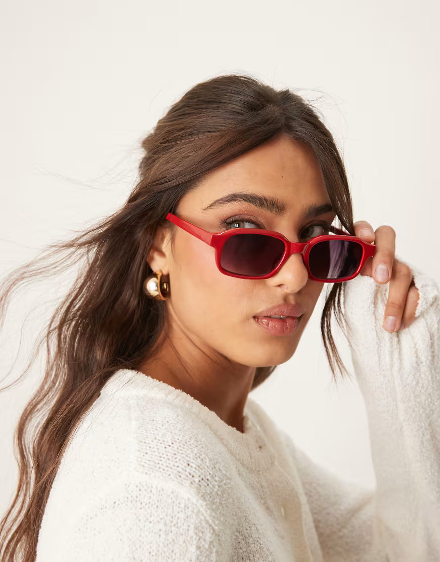 ASOS DESIGN slim square sunglasses in red | ASOS (Global)