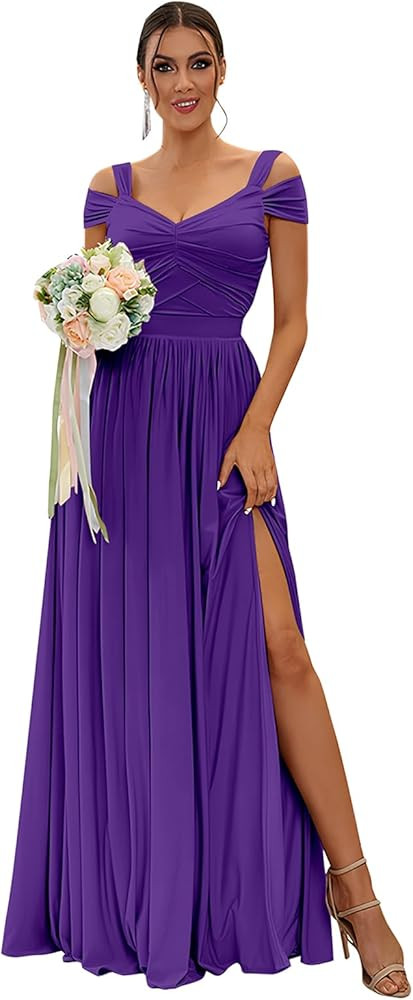 SOLODISH Off The Shoulder Bridesmaid Dresses Long for Women Chiffon Formal Evening Party Gown wit... | Amazon (US)
