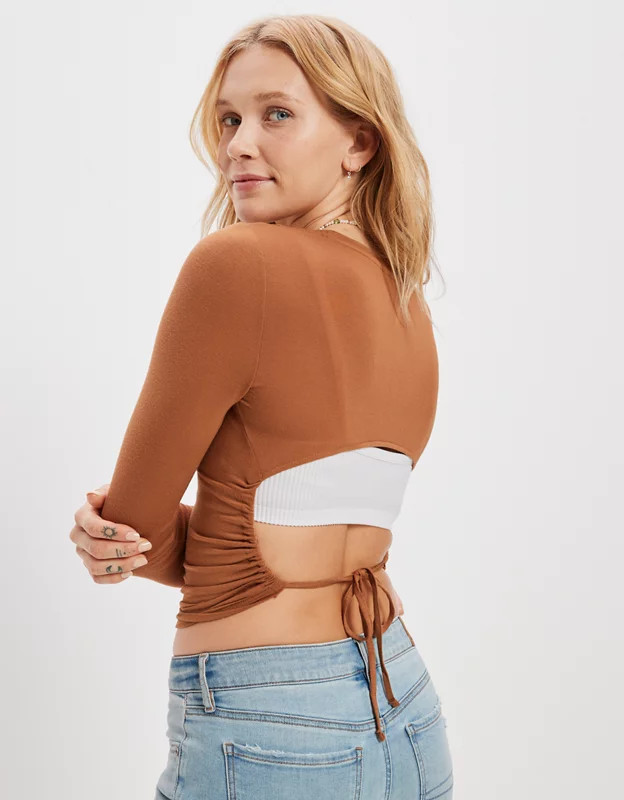 AE Soft & Sexy Long-Sleeve Open Back Tee | American Eagle Outfitters (US & CA)