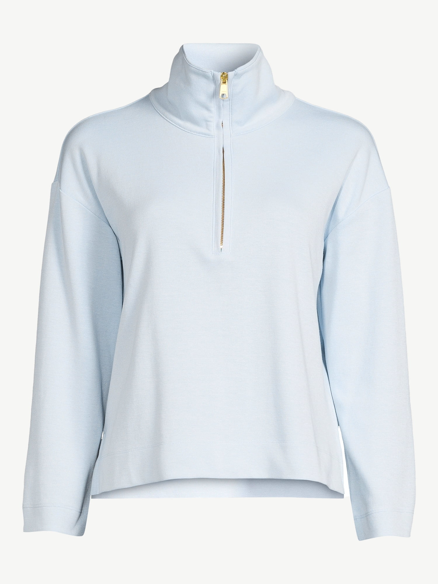 Free Assembly Women's Zip Front Mock Neck Top with Long Sleeves - Walmart.com | Walmart (US)