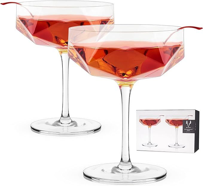 Viski Faceted Coupe Glasses set of 2, Champagn, Martini, Wine, Crystal Cocktail Glasses for Bar, ... | Amazon (US)
