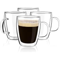 Double Wall Glass Coffee mugs, (4-Pcak) 16 Ounces-Clear Glass Coffee Cups with Handle,Insulated C... | Amazon (US)