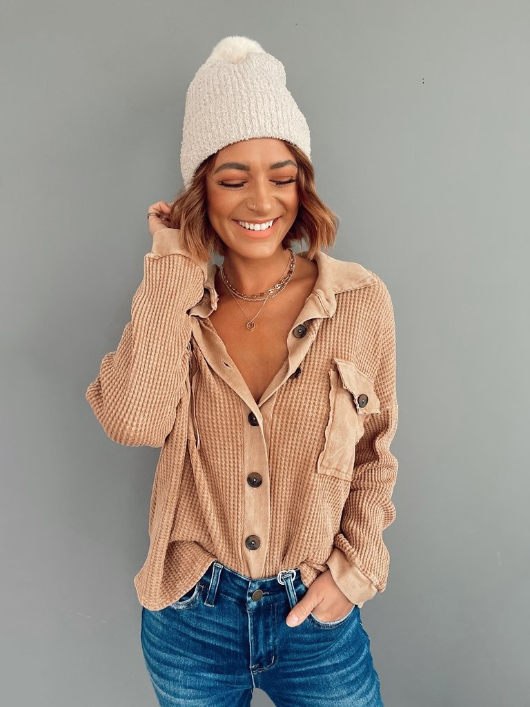 Caramel Latte Waffle Knit Pullover | She Is Boutique