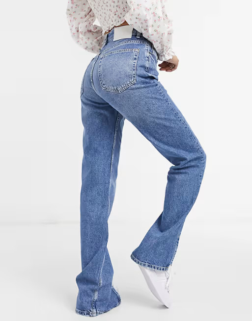 Pull&Bear 90s straight leg jeans with slits in blue | ASOS (Global)