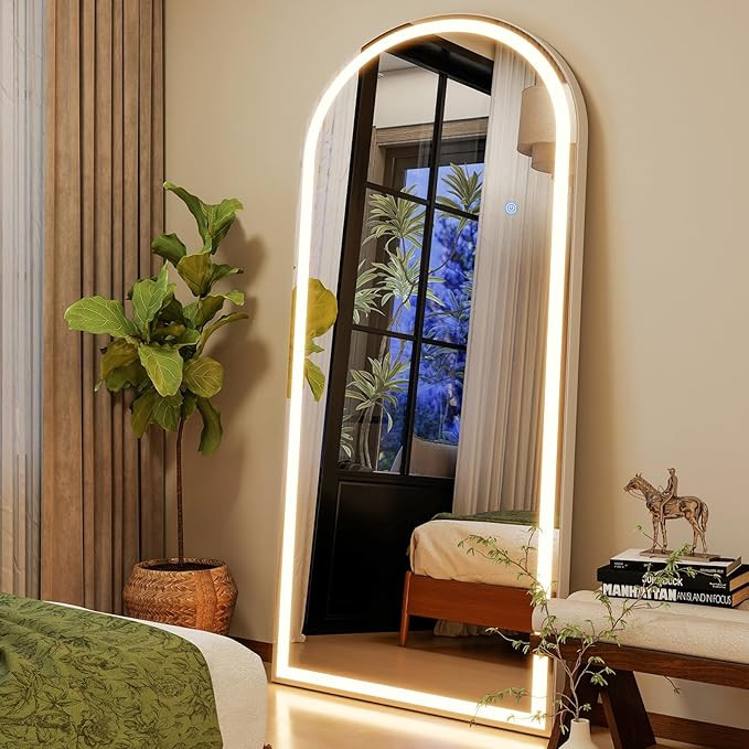 GLSLAND 26"x68" Arched LED Full Length Mirror with Lights Wall Mounted/Standing, Dimmable Floor L... | Amazon (US)
