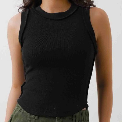 Women's Slim Fit Ribbed Tank Top - Sleeveless Stretch Cotton Crew Neck by Cherie Code Black L | Target