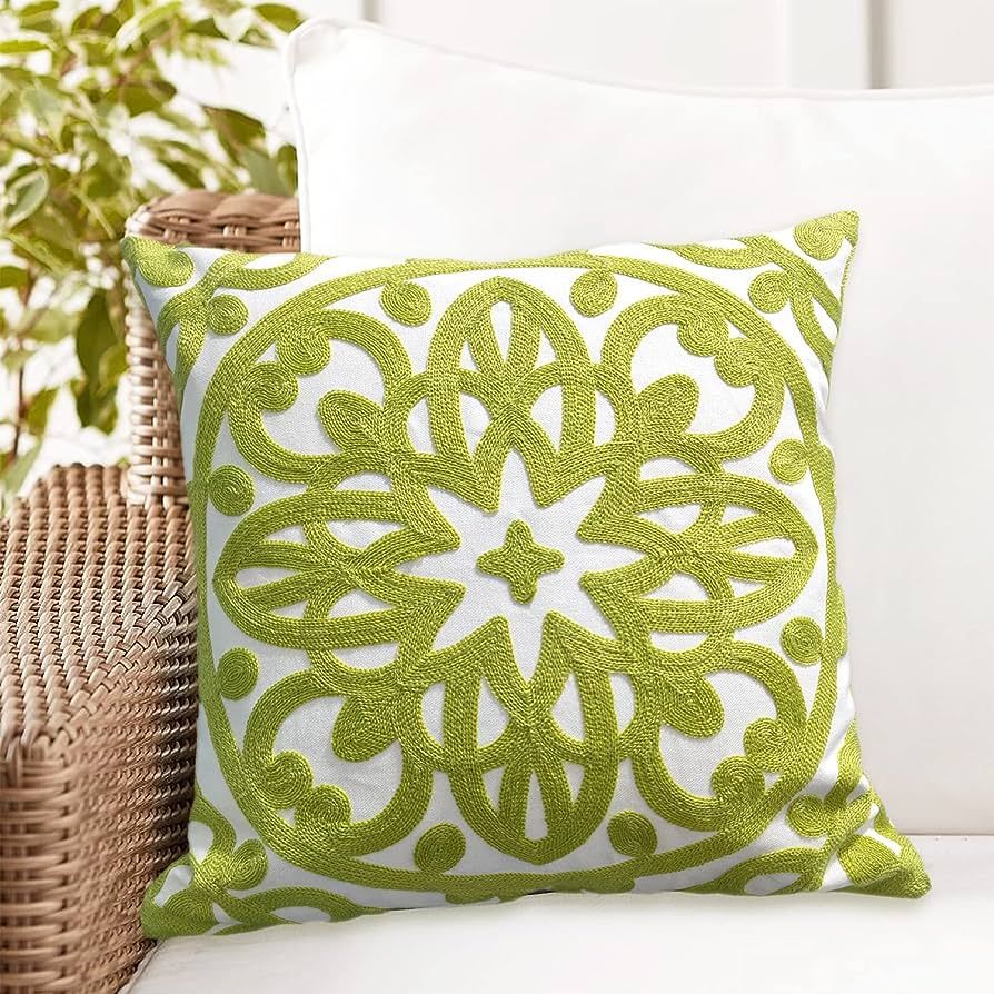 Alysheer 100% Cotton Embroidered Decorative Throw Pillow Cover 18x18 inch, Cozy Chic Cottage Mand... | Amazon (US)
