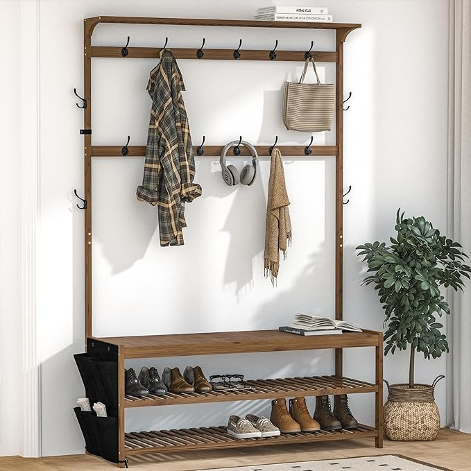 AMBIRD Hall Tree with Shoe Bench Entryway Bench with Coat Rack 6-in-1 Coat Rack Shoe Bench with C... | Amazon (US)