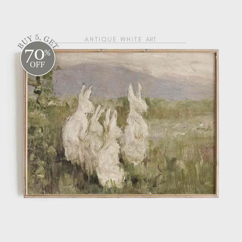 Easter Bunnies Printable Wall Art, Classy Easter Decor Print, Antique Moody Rabbit Animal Paintin... | Etsy (US)