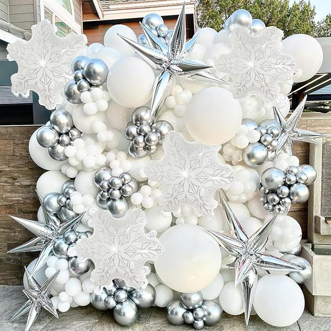 Metallic Silver and White Balloon Arch 128Pcs Winter Wonderland Snowflake Balloon Arch Perfect fo... | Amazon (US)