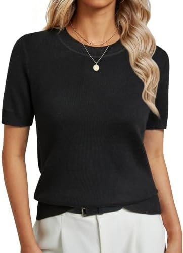 GKBK Women's Short Sleeve Sweaters Wool Blend Knit Summer Tops Soft Business Casual Outfits for W... | Amazon (US)