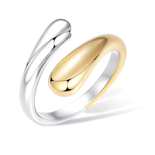 Poxtex Two Tone Pinky Gold Silver Band Ring for Women Thin Fingers, Non Tarnish Mixed Metal Ring Jewelry Size 4 | Amazon (US)