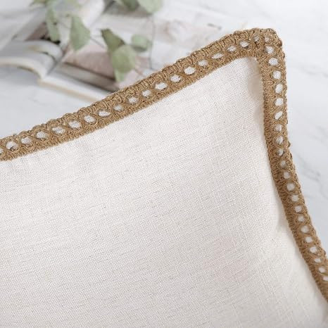 Phantoscope Pack of 2 Farmhouse Decorative Throw Pillow Covers Burlap Linen Trimmed Tailored Edge... | Amazon (US)
