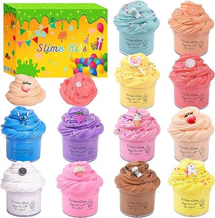 12 Pack Butter Slime Kit, with Unicorn, Cake, Coffe, Blue Stitch, Ice Cream, Fruit Slime, Super S... | Amazon (US)