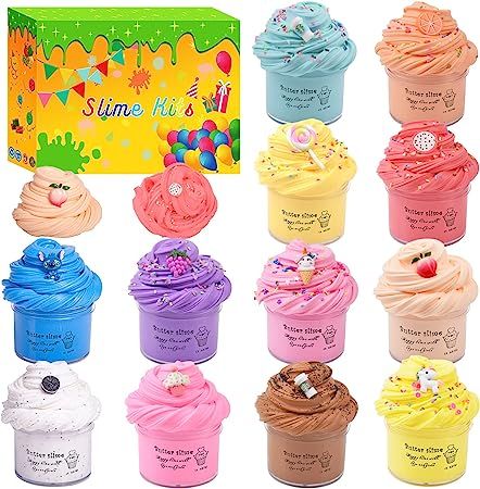 12 Pack Butter Slime Kit, with Unicorn, Cake, Coffe, Blue Stitch, Ice Cream, Fruit Slime, Super S... | Amazon (US)