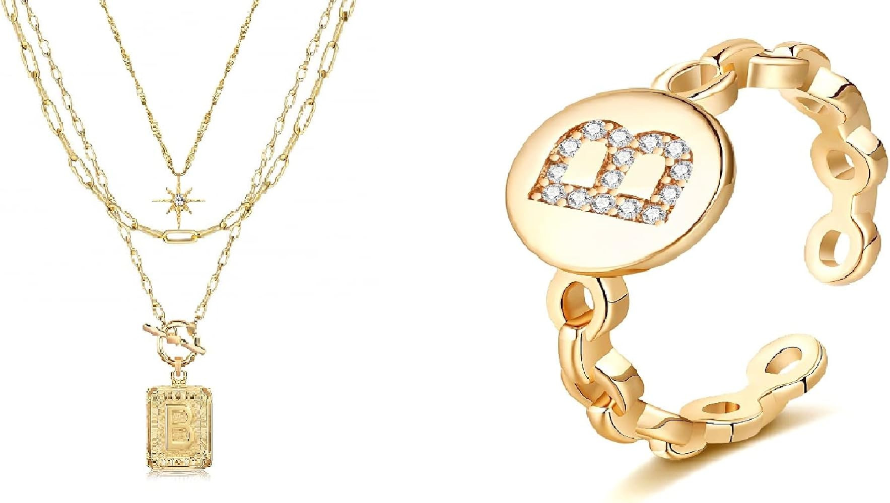 MJartoria Bundle-14K Gold Plated Layered Initial Necklaces for Women Trendy, Simple Square A-Z Le... | Amazon (US)