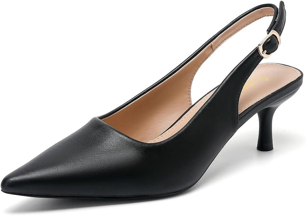 Amoji Women's 2 Inch Pointed Toe Low Kitten Heel Slingback Pump Party Wedding Dress Shoes FZ321 | Amazon (US)