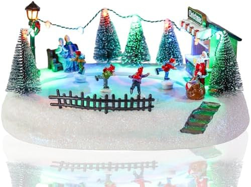 Christmas Village Houses, Polyresin Christmas Village Ice Skating Rink & Colorful Warm LED Lights... | Amazon (US)